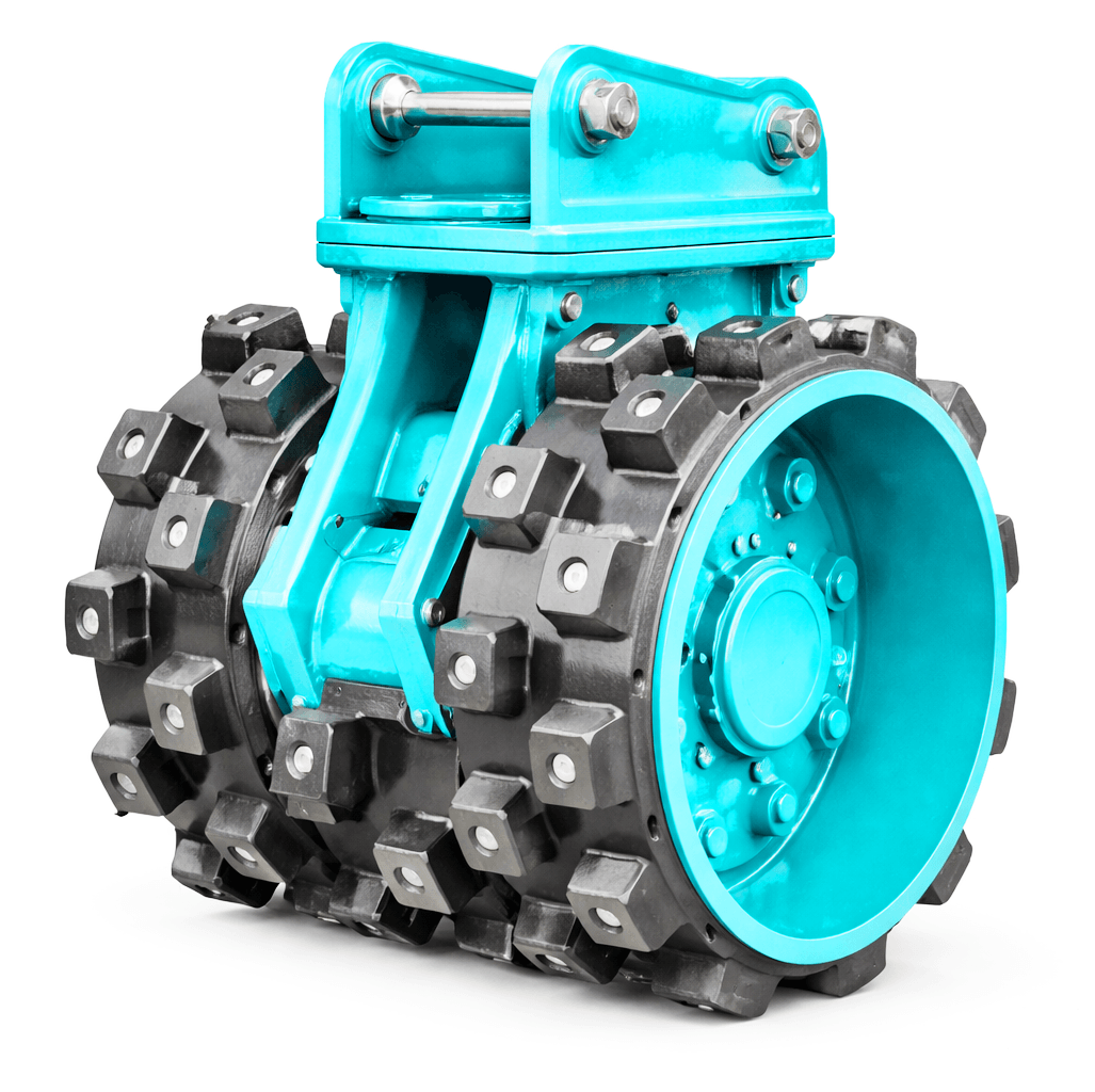 Compaction wheel attachment in blue