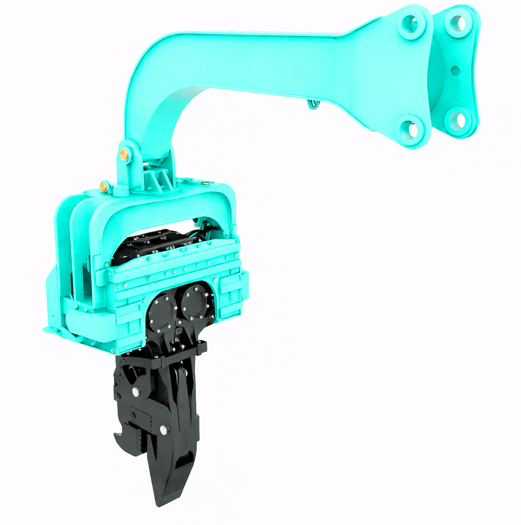 excavator pile driver in blue